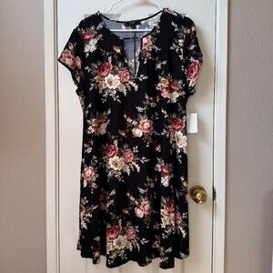 Black/Floral Print Short Jersey Dress